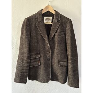 Vintage Herringbone Blazer Brown Elbow Patches Sz 6 Equestrian Dark Academia